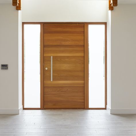 Iroko wood doors | Urban Front U Shaped Houses, Aluminium Front Door, Iroko Wood, Contemporary Front Doors, Cedar Cladding, Make A Door, Big Doors, Contemporary Door, Hardwood Doors