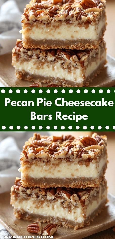 Discover the ultimate dessert fusion with Pecan Pie Cheesecake Bars! This recipe combines classic flavors in a family-friendly way, making it a delightful choice for holiday celebrations and everyday indulgence. Pecan Pie Cheesecake Bars Recipe, Pecan Pie Topping, Pecan Pie Cheesecake Bars, Pecan Cheesecake Bars, Unique Recipes Desserts, Pie Topping, Cheesecake Bars Easy, Dinner Ideas For Two, Pecan Pie Easy