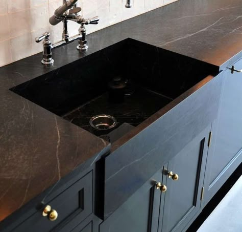 Considering Soapstone? | Intrepid Marble and Granite Black Stone Sink Kitchen, Soapstone With Dark Cabinets, Soap Stone Sink, Black Soapstone Backsplash, Black Marble Kitchen Countertops, Black Soapstone Countertops, Soapstone Countertops Kitchen, Soapstone Sink, 2025 Kitchen