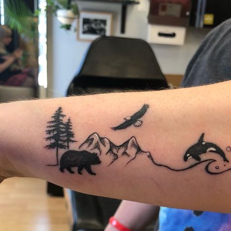 Pacific Northwest Tattoo Ideas, Vancouver Island Tattoo, West Coast Tattoo Ideas, Northern Tattoo, Pacific Northwest Tattoo, West Coast Tattoo, Pnw Tattoo, Cool Nature Tattoos, Vancouver Tattoo