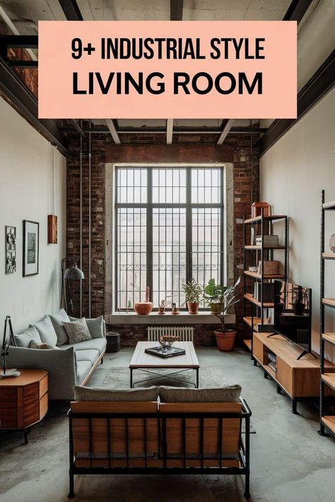 9 Industrial Style Living Room Inspirations to Transform Your Space (List) - Fabricerie Copper Industrial Decor, Rustic Industrial Living Room Curtains, Transitional Industrial Living Room, Cottage Industrial Style, Cozy Industrial Apartment, Urban Industrial Interior Design, Industrial Look Living Room, Industrial Fireplace Ideas, Exposed Brick Walls Living Room