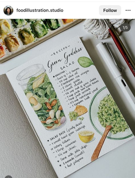 Sketchbook Recipe Book, Recipes Scrapbooking Ideas, Food Drawing Recipe, Cookbook Journal Ideas, Cookbook Ideas Make Your Own, Recipe Aesthetic Design, Cook Book Aesthetic Ideas, Recipe Design Ideas, Watercolor Recipe Book