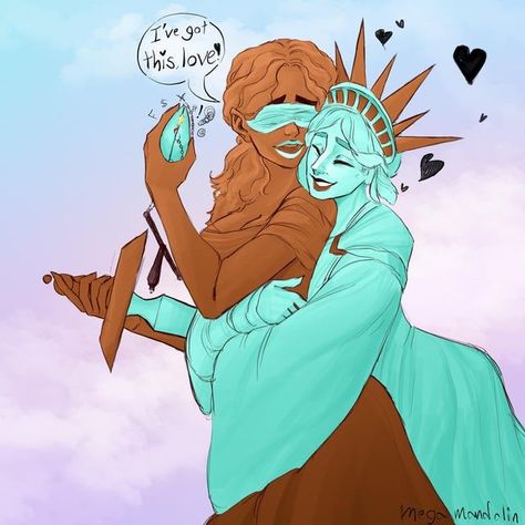 Lady Liberty X Lady Justice, Lady Liberty And Lady Justice, Lgbtq Aesthetic Art, Cute Lgbtq Art, Girlfriend Drawings, Poly Couple Drawing Reference, Lgbtq Drawings, Lgbt Art Ideas, Cute Ship Art