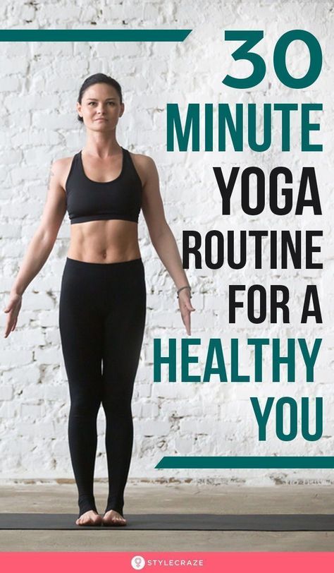 30 Minute Yoga Routine For A Healthy You : If all you’ve got is 30 minutes in the morning to exercise, what do you do? How do youwork on different parts of your body in such a short duration? Well, we've got something for you! Try this 30 minute yoga routine and feel the difference! #Yoga #YogaPoses #YogaRoutine Exercise For Fat Loss, Fitness Exercises At Home, Essential Yoga Poses, Yoga For Flat Belly, 30 Minute Yoga, Pilates Aesthetic, Fat Burning Exercises, Yoga Routine For Beginners, Beginner Yoga Workout