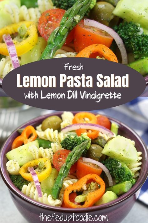 This healthy Lemon Pasta Salad Recipe is loaded with fresh vegetables and topped with the most delicious homemade lemon dill vinaigrette. It's perfect for lunch or as a side dish for your next gathering. #PastaSalad #LemonPastaSaladwithVinaigrette #LemonDillPastaSalad #PastaSaladRecipe #LemonPastaSaladRecipe #DillPastaSalad Lemon Vinaigrette Pasta Salad, Healthy Lemon Recipes, Lemon Pasta Salad, Lemon Pasta Salads, Dill Vinaigrette, Lemon Recipes Healthy, Garden Pasta Salad, Linguini Pasta, Too Hot To Cook