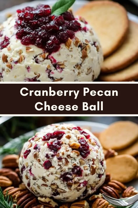 Cranberry Pecan Cheese Ball Cranberry Pecan Cream Cheese Dip, Easy Cranberry Cheese Ball, Cheese Ball With Cranberries, Cheese Ball Cranberry, Boursin Christmas Tree Cheese Ball, Turkey Cheese Ball Thanksgiving, Thanksgiving Cheeseball Recipes, Cranberry Cheeseball Recipes, Cranberry Orange Cheese Ball