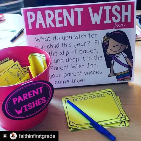 Parent Wish Jar Open House & Back to School Idea | This is the best simple parent involvement idea for the start of the school year. Click to read more about it on Instagram and get the template. IDEAS FOR MODIFYING FOR OLDER GRADES: Consider collecting the wishes by email and combining this with asking students to share their own wishes, then doing a compare/contrast activity. Open House Back To School, Wish Jar, Curriculum Night, Family Involvement, School Open House, Open House Ideas, Parent Involvement, Back To School Night, Parent Teacher Conferences