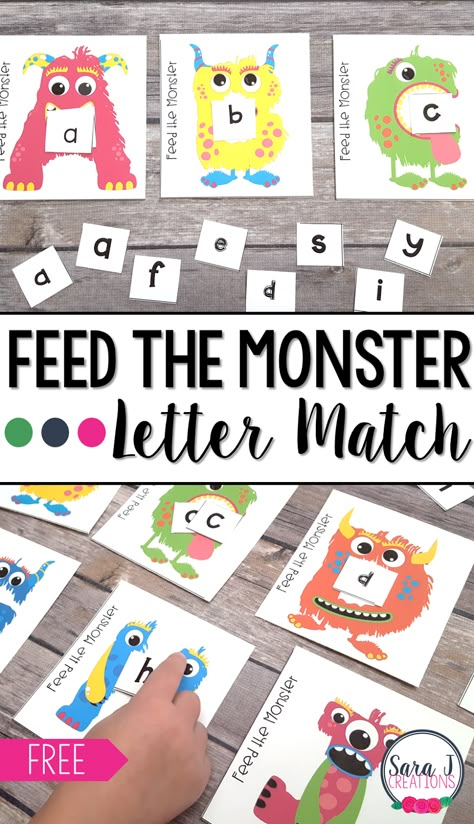 Feed the Monster Alphabet Match. A free way to practice matching upper and lowercase letters that preschool and kindergarten kids will love! #abcgames #alphabetfun Monster Alphabet, Feed The Monster, Monster Activities, Phonics Printables, Kindergarten Alphabet, Free Preschool Printables, Alphabet Learning, Abc Activities, Free Printables For Kids