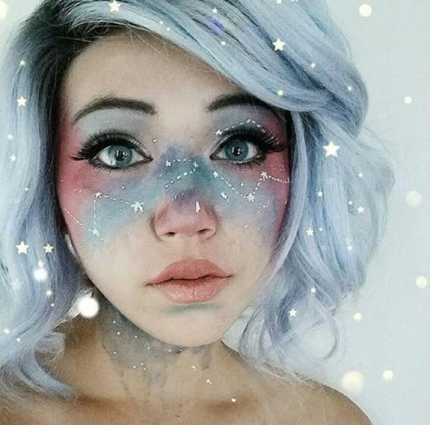 Galaxy Face Paint, Face Makeup Halloween, Watercolor Makeup, Fantasy Make-up, Halloweenský Makeup, Make Up Halloween, Galaxy Makeup, Drag Make-up, Kawaii Makeup