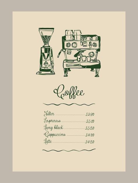 Vector elegant coffee menu template with... | Premium Vector #Freepik #vector Coffee Menu Design Templates, Coffee Shop Menu Aesthetic, Menu Ideas Cafe, Coffee Menu Aesthetic, Menu Cafe Aesthetic, Cafe Menu Aesthetic, Cafe Flyer Design, Coffee Menu Ideas, Coffee Menu Design Ideas