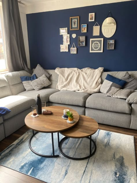 Navy And Beige Living Room Decor, Grey Blue White Living Room Curtains, Blue Grey White Brown Living Room, Navy Grey Natural Living Room, Blue And Stone Living Room, Navy Beige Living Room Decor, Grey Tan And Blue Living Room, Navy Themed Living Room, Light Grey And Navy Living Room