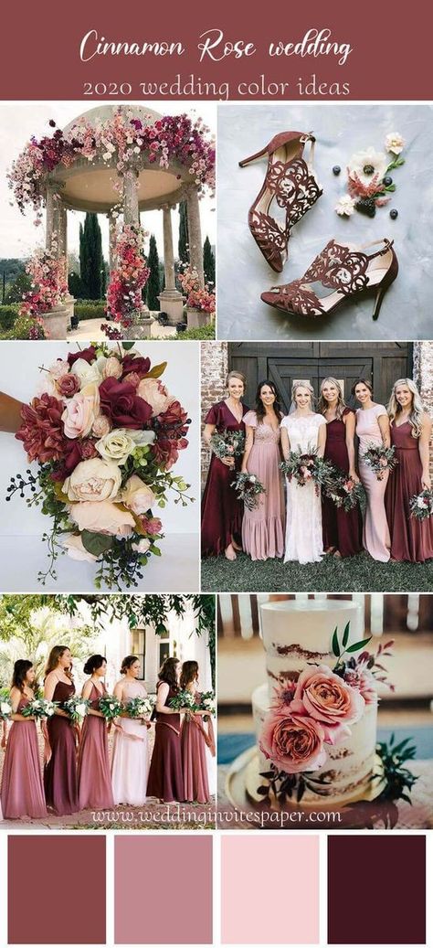 Mauve And Wine Red Wedding, Cinnamon Pink Wedding, Cinnamon Rose And Dusty Rose Wedding, Cinnamon Rose Palette, Burgundy And Cinnamon Rose Wedding, Cinnamon Rose Wedding Color Scheme Flowers, Maroon Dusty Rose Wedding, Mauve And Wine Wedding Colors, Rose Color Wedding Theme