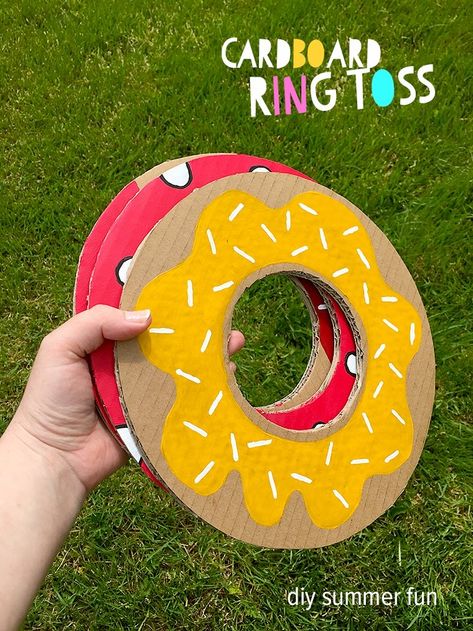 Make Me! – DIY Cardboard Ring Toss Game for Summer Garden Fun - Articles - Fab - Sprinkles of Imagination Diy With Kids, Backyard Party Games, Shopkins Birthday Party, Shopkins Birthday, Shopkins Party, Donut Birthday Parties, Ring Toss Game, Folding Origami, Summer Crafts For Kids