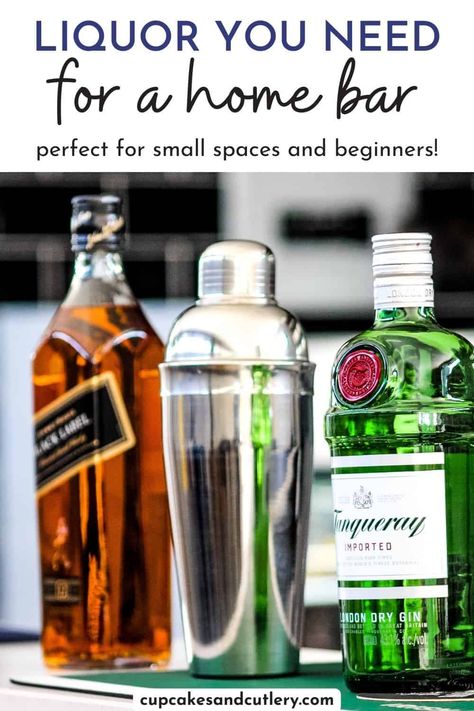 Essential Bar Items, Small Cocktail Bar Ideas, Best Liquors For Home Bar, Party Liquor Bar Ideas, Home Bar Liquor List, Basic Liquor List, At Home Bar Essentials, Home Bar Stock List, What To Stock In Your Home Bar