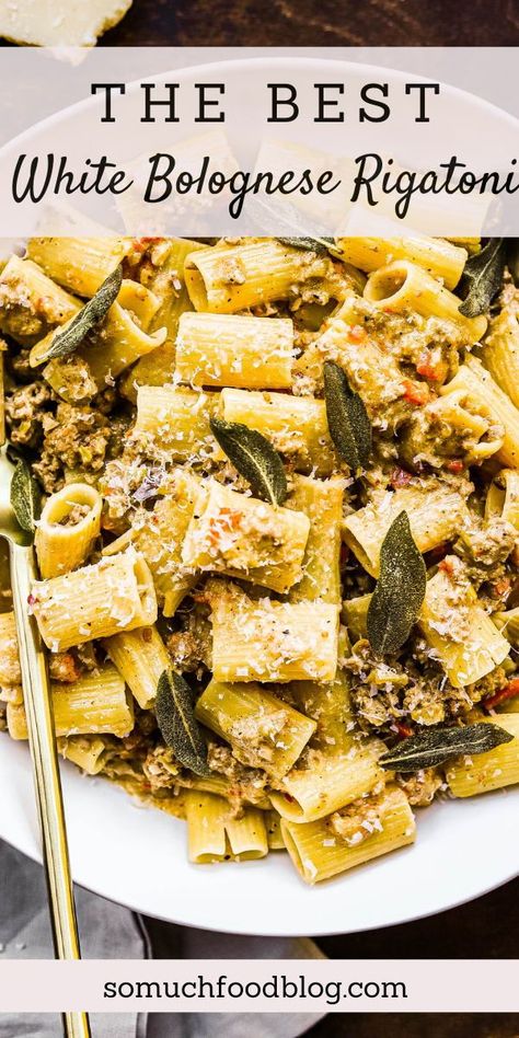 This white bolognese meat sauce combines beef and spicy Italian sausage in a silky, rich sauce that’s perfect for pasta. White Bolognese, Rigatoni Recipe, Spicy Italian Sausage, Italian Diet, Slow Cooked Meat, Rigatoni Pasta, Winter Dishes, Bolognese Sauce, Pasta Dinner Recipes