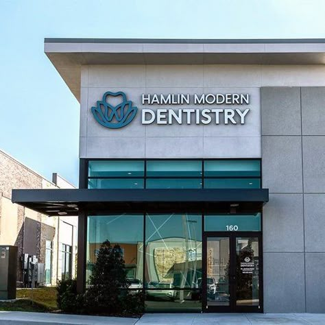 Hamlin Modern Dentistry — Logo Design & Brand Identity Design Chicago | Glen Ellyn Dental Clinic Outdoor Design, Pharmacy Facade, Dental Clinic Exterior Design, Hospital Exterior, Dental Health Week, Dental Branding, Dental Clinic Logo, Hospital Logo, Dental Office Design Interiors