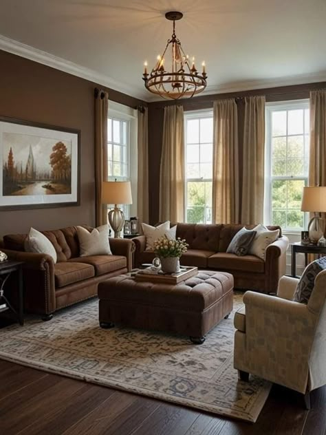 Brown Furniture Living Room, Brown Sofa Living Room, Living Room Decor Brown Couch, Brown Living Room Decor, Brown Couch Living Room, Earthy Living Room, Beige Living Rooms, Room Decor Cozy, Brown Couch