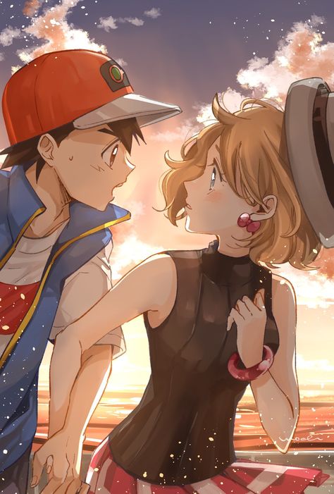 Pokemon Xy Ash, Pokemon Ash X Serena, Female Pokemon Trainers, Satoshi X Serena, Pokemon Ash And Misty, Pocky Game, Beautiful Moon Pictures, Ash Serena, Ash X Serena