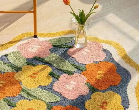 Colorful boho bath mat | Etsy Door Hallway, Round Bedside, Bedside Rug, Plush Carpet, Fluffy Rug, Trendy Home Decor, Table Pads, Room Carpet, Carpet Decoration