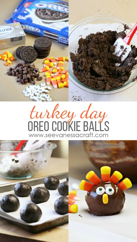 Turkey Shaped Desserts, Thanksgiving Oreo Turkeys, Oreo Cookie Balls Recipe, Balls Dessert, Oreo Turkey, Turkey Balls, Cookie Balls Recipe, Easy Thanksgiving Dessert Recipes, Oreo Ball