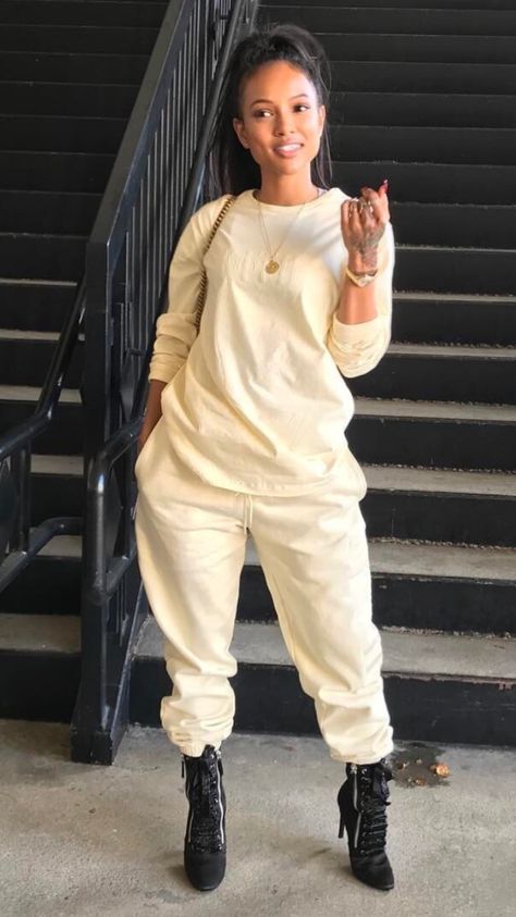 Sweatpants Heels Outfit, Sweatpants And Heels Outfits, Sweats And Heels, Sweatpants Outfits, Extraordinary Fashion, Karrueche Tran, Chill Outfits, Fashion Killa, Comfy Outfits