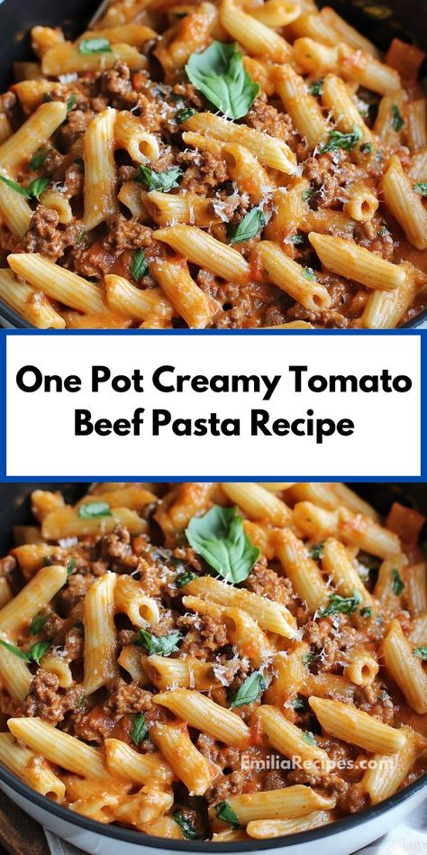 Need quick dinner recipes? This one pot creamy tomato beef pasta recipe is easy, creamy, and delicious. Ideal for dinner ideas for family or a hearty dinner for two. Tomato Beef, Dinner For Family, Beef Pasta Recipes, Dinner Ideas For Family, Dinner Ideas For Two, Delicious Family Dinners, Dinner Ideas Recipes, Quick Pasta Recipes, Ground Beef Pasta