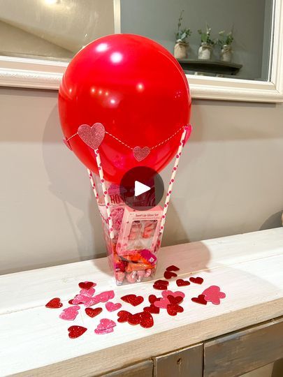 Balloon Basket Diy, Hot Air Balloon Craft Preschool, Diy Valentines Baskets, Balloon Crafts Preschool, Valentines Day Gifts For Teachers, Valentines For Teachers, Hot Air Balloon Basket, Valentine Gift Basket, Hot Air Balloon Centerpieces