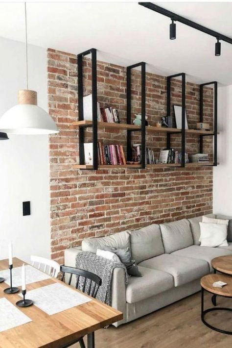 Book Corner, Industrial Living, Ideas Casa, Industrial House, Brick Wall, 인테리어 디자인, Home Deco, Bookshelves, Room Design