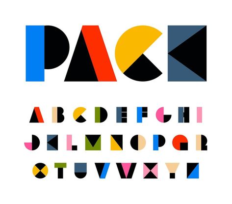 Bauhaus Alphabet, Fancy Graphic Design, Shape Typography, Rainbow Logo Design, Bauhaus Font, Typography Geometric, Carnival Font, Geometric Letters, Bauhaus Logo