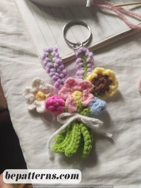 Free Crochet Patterns | Fun & Easy Projects | Crazy Ideas Crochet Ideas For Mother's Day, Crotchet Mother’s Day Gift, Crochet Bouquet Keychain, Crochet Flower Bouquet Keychain, Crochet Flower Keychains, Mini Crochet Bouquet Flowers, Crochet Mini Things, Mini Flower Bouquet Crochet, Crochet Small Bouquet