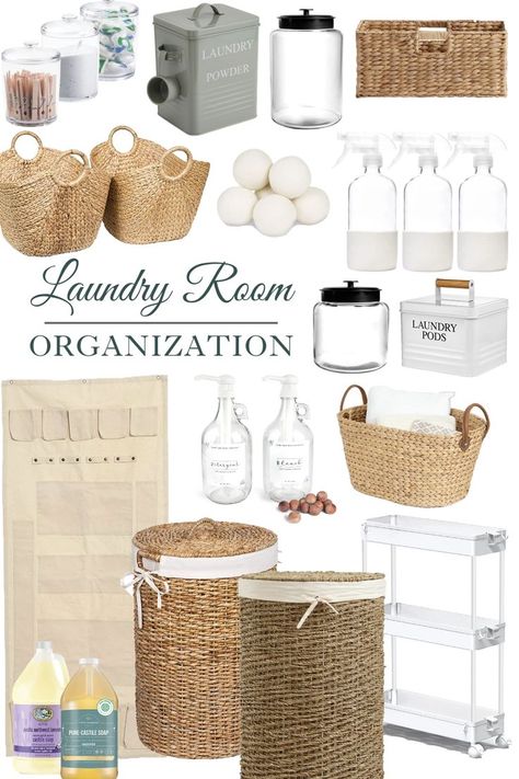 Here are a few laundry room organization ideas that I hope you can use in your laundry space! From storage for detergent to baskets and dryers and more, this list will help you pull that room together with a cohesive look! To read more about these laundry room ideas visit Sugar Maple Farmhouse. Laundry Room Decor Ideas, Laundry Room Baskets, Laundry Room Organization Storage, Laundry Shelves, Moroccan Riad, White Laundry Rooms, Laundry Space, Laundry Room Wallpaper, Laundry Room Closet