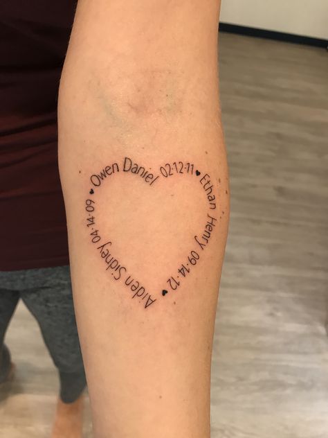 Heart Name Tattoo, Heart Tattoos With Names, Tattoos With Names, Heart Tattoos, Stomach Tattoos, Kids Names, Name Tattoo, Heart Tattoo, Infinity Tattoo