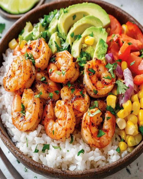 Fiesta Shrimp Rice Bowl Recipe - Quick, Easy, and Delicious Shrimp Rice Bowl Recipe, Shrimp Rice Bowl, Bowls Recipes, Bowl Meals, Healthy Bowls Recipes, Rice Bowls Recipes, Easy Healthy Meal, Healthy Bowls, Easy Healthy Meal Prep