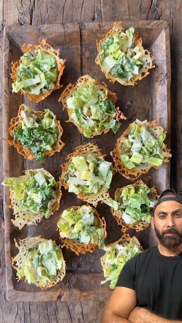 Food for your thoughts on Instagram: "CHEESY CAESAR SALAD CUPS! 🧀  🎥: @justataste  How do you improve upon the iconic Caesar salad? Swap the serving bowl for a crispy cheese cup made with @crackerbarrelcheese!  This easy, cheesy upgrade stars Cracker Barrel Vermont Sharp White Cheddar that’s finely shredded, piled into mounds, and baked at 350°F until melted and golden brown around the edges. All that’s left to do is drape the melted cheese onto an inverted muffin pan and let it crisp up.  The rich, bold flavor of Cracker Barrel Cheese is the perfect way to elevate any recipe. This easy but impressive hack allows you to create the ultimate edible serving vessel for salads, dips, charcuterie and more.  #crackerbarrelcheese #caesar #caesarsalad #cheeselove #cheddarcheese #appetizerideas #e Caesar Salad Cups, Salad Bites, Salad Cups, Tortilla Cups, Crispy Cheese, Cheese Crisps, Party Starters, Easy Cheesy, White Cheddar