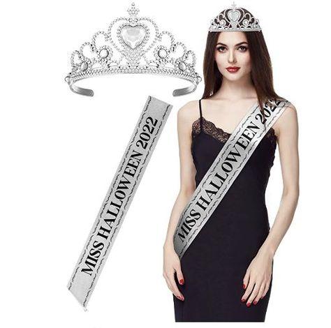 Halloween Sash, Nun Halloween Costume, Miss Halloween, Black Dress Halloween Costume, Snow White Halloween Costume, Stylish Halloween Costumes, White Halloween Costumes, Halloween Crown, Greek Goddess Costume