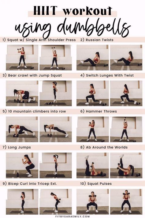 35-Minute Full-Body HIIT Workouts With Weights - Fit by Sara Emily #bellyfatworkout Workouts With Weights, Hiit Workouts With Weights, Hiit Workout At Home, Full Body Hiit Workout, Fitness Video, Circuit Workout, Hiit Workouts, Circuit Training, At Home Workout Plan