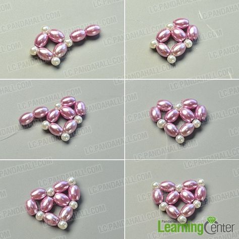 make the second part of the purple pearl heart pendant Heart Necklace Diy, Heart Diy, Seed Bead Crafts, Pearls Diy, Pearl Bangle, Purple Pearl, Bead Bangles, Beaded Accessories, Beaded Bracelets Diy