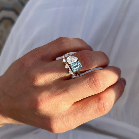 Aquamarine Toi Et Moi Ring, Dramatic Engagement Rings, Wide Engagement Ring, Mens Diamond Band, Band Ideas, Wedding Ring Styles, Wedding Day Jewelry, Future Engagement Rings, Dream Engagement