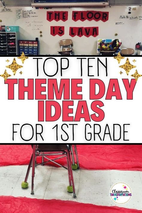 Fun Theme Days For School, School Theme Days, Theme Day Ideas, Summer School Themes, First Grade Themes, 1st Grade Math Games, 1st Grade Crafts, Classroom Transformation Ideas, Elementary Classroom Themes