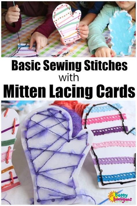 These homemade mitten lacing cards are great for preschoolers to strengthen fine motor skills. They're also a wonderful for teaching older kids how to make sewing stitches when they're learning to sew by hand. #HappyHooligans #SewingForKids #FineMotor #LacingActivities #ToddlerActivities #PreschoolActivities #MittenCrafts #WinterCraftsForKids #WinterActivitiesForKids Tinker Station, Apron From Jeans, Kids Craft Fall, Mother Craft, Spring Activities For Preschoolers, Foam Dough, Christmas Fine Motor, Tree Activity, Happy Hooligans