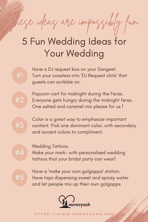 5 Fun Ideas During Your Wedding Indian Wedding Planning Tips, Budget Indian Wedding Ideas, Indian Engagement Ideas Fun, Indian Wedding Fun Ideas, Innovative Wedding Ideas, Wedding Games Indian, Indian Wedding Ideas On A Budget, Fun Indian Wedding Ideas, Unique Wedding Ideas Indian