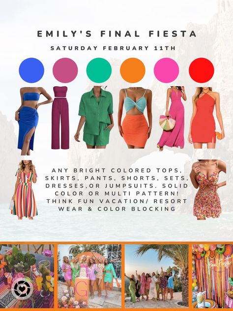 Bachelorette theme inspo 2023 2024 Going Out Outfits Bachelorette Party, Final Fiesta Outfit, Last Fiesta Bachelorette Party Outfit, Bachelorette Tropical Outfits, Final Fiesta Bachelorette Outfit, Fiesta Bridal Shower Outfit, Final Fiesta Outfit Ideas, Bachelorette Themes Mexico, Bachelorette Party Final Fiesta