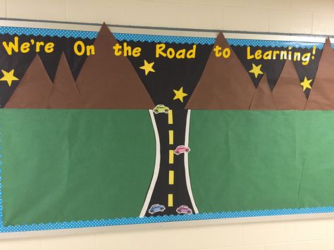 Road trip classroom theme Road Trip Classroom Theme, Road Trip Vbs, Construction Theme Classroom, Camp Classroom, Preschool Travel, Christmas Road Trip, Road Trip Theme, Pre School Activities, Elementary Principal