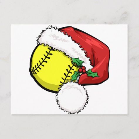 Softball Santa Cap Holiday Postcard  softball problems, softball ornaments, softball pins #softball #softballusa #softballs Softball Christmas Party, Softball Drawings, Softball Cross, Softball Ornaments, Softball Backgrounds, Softball Christmas, Softball Clipart, Softball Cheers, Merry Chrysler