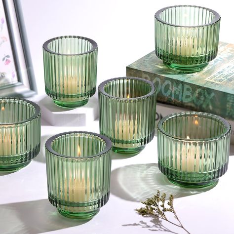 PRICES MAY VARY. Large Size Ribbed Combination Set: You will get 6 high-quality green votive candle holders, including 3 2.95"D*3.35H" and 3 3.58D"*2.56H". The vintage ribbed design emits a warm, lazy glow when the candle is lit, making it the perfect addition to your home or wedding table. Wedding Table Decoration: Green candle holders are an important decoration for wedding table decorations and can be used for outdoor weddings. Because the large size and ribbed design attract the eye, its bea Wedding Centerpieces Vintage, Large Glass Candle Holders, Bayou Wedding, Bedroom Ideas Green, Wallpaper Aesthetic Green, Aesthetic Wallpaper Green, Kitchens Green, Romantic Backyard Wedding, Green Wallpaper Aesthetic