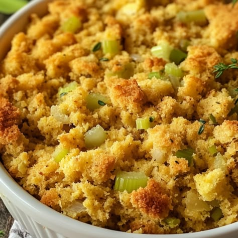 Paula Deen's Southern Cornbread Dressing - That Oven Feelin Dressing Turkey, Cornbread Dressing With Sausage, Soul Food Cornbread Dressing, Dressing With Sausage, Sausage Dressing, Cowboy Thanksgiving, Southern Dressing, Southern Cornbread Dressing, Best Cornbread