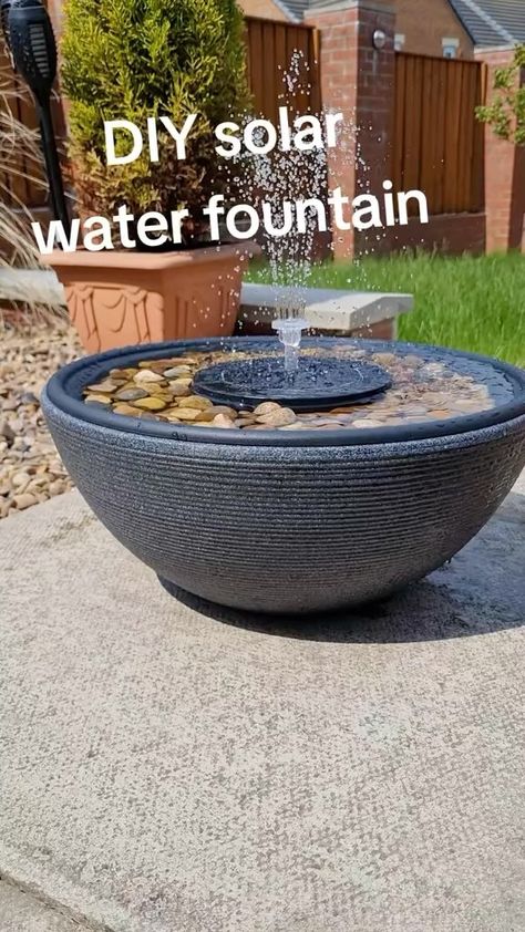 Home decor | Create a Charming DIY Garden Water Fountain on a Budget! Looking to add | Instagram Diy Solar Water Fountain, Solar Bird Bath Fountain, Solar Powered Water Fountain, Solar Bird Bath, Water Fountain Pumps, Taman Air, Solar Powered Fountain, Solar Water Fountain, Diy Water Fountain