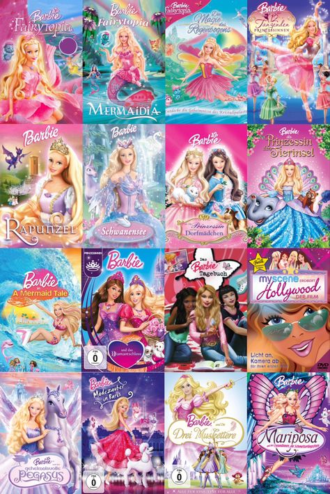 Barbie Movie Collection, Barbie Movie Animated, Barbie All Movies, Barbie Dvd Cover, Original Barbie Movies, Old Barbie Movie Costumes, Og Barbie Movies, Barbie Films, 2000s Barbie Movies