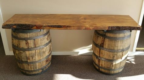 Wine barrel table for cigar bar / will be tucked under the big tree with the twinkle lights Whiskey Barrel Coffee Table, Wine Barrel Chairs, Whiskey Barrel Ideas, Wine Barrel Bar, Wine Barrel Ideas, Wine Barrel Table, Barrel Coffee Table, Wooden Barrels, Barrel Projects