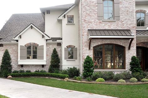 Gallery – AllState Brick House Colors, Stucco Colors, Exterior Paint Schemes, Window Shutters Exterior, Country Modern, Exterior Inspiration, Brick Exterior House, Brick Exterior, Metal Roofing